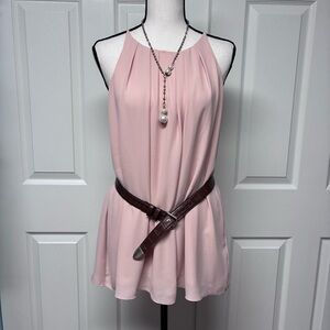 NWOT Vince Camuto Flowy Halter look neckline blouse. Fully lined; Blush. Size S